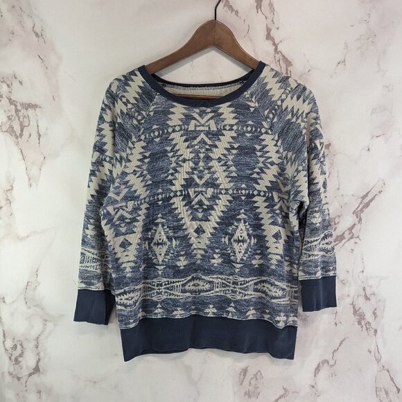 Ralph Lauren Sweatshirt Womens Large Blue Denim Supply Aztec Bohemian Cotton - Picture 1 of 9